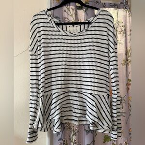 Free People Black and White Striped Long Sleeve Peplum Top